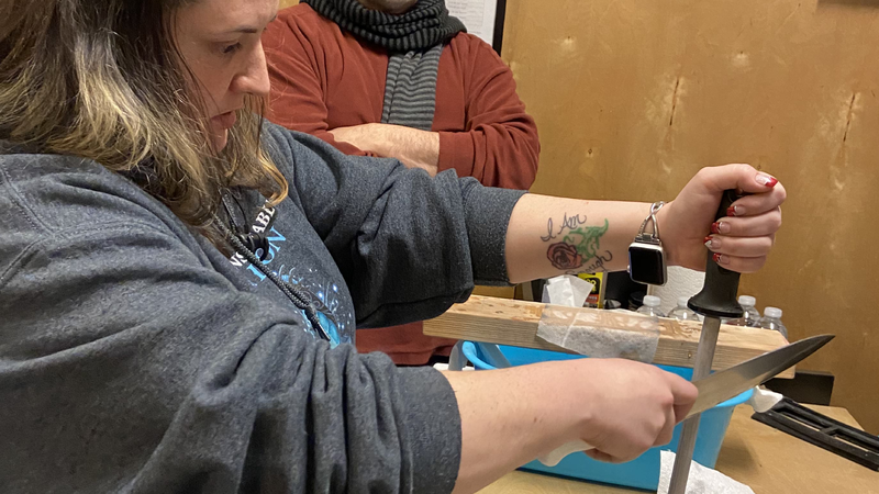 A photo from a knife sharpening class